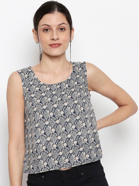 

People Women Navy Blue Printed Top
