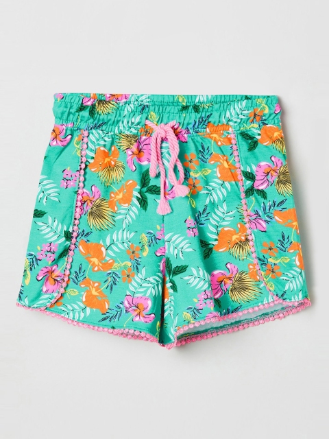 

max Girls Sea Green Printed Regular Fit Shorts