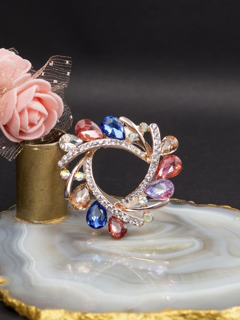 

Golden Peacock Women Rose Gold-Toned & Blue Crystal Studded Brooch