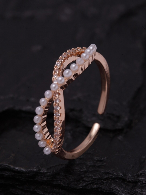 

Ferosh Rose Gold-Toned & White Pearl Studded Infinity Adjustable Finger Ring