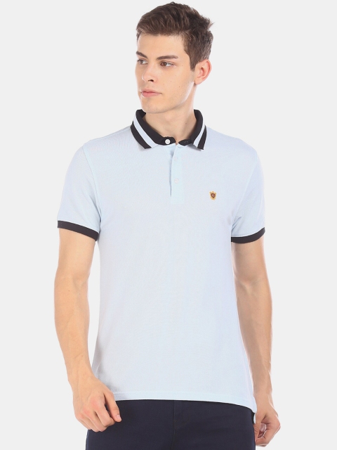 

True Blue Men Blue Solid Mandarin Collar T-shirt