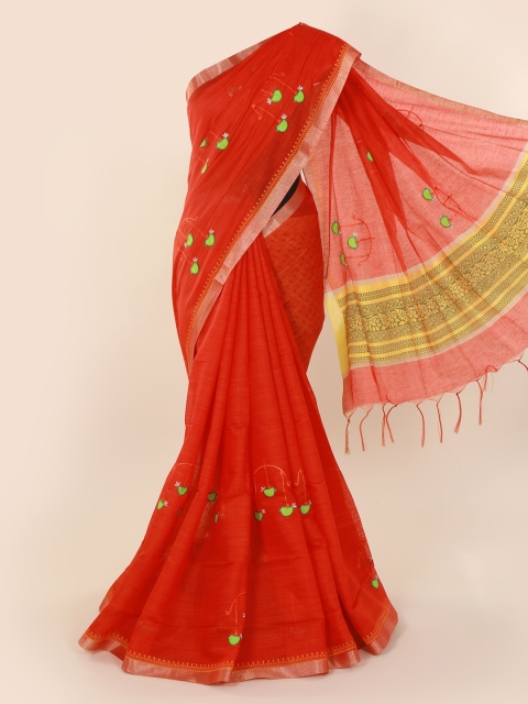

Pothys Red Embroidered Pure Cotton Saree