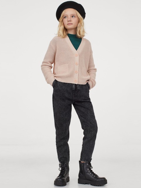 

H&M Girls Black Solid Loose Fit High Waist Trousers
