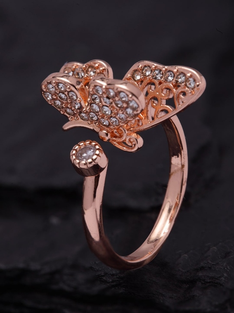 

Ferosh Rose Gold-Plated & White Stone Studded Butterfly Design Adjustable Finger Ring