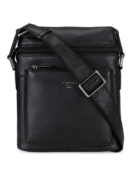 

Da Milano Men Black Textured Messenger Bag