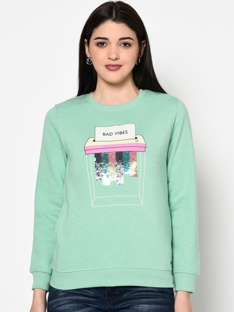 

Miss Grace Women Green Printed Sweatshirt
