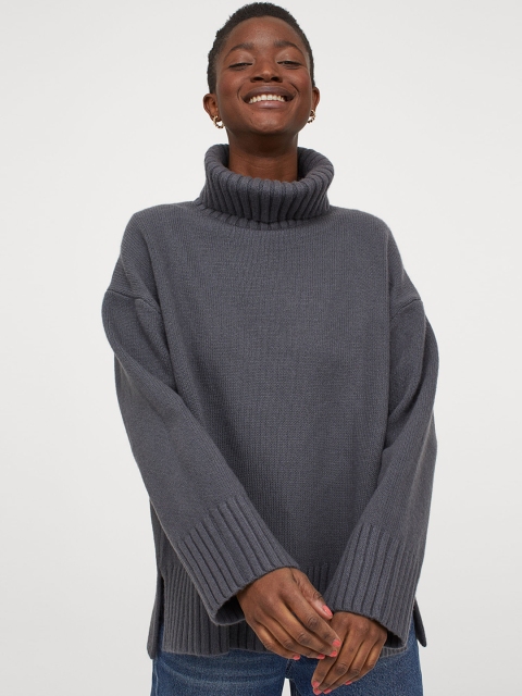 

H&M Women Grey Solid Polo-neck Sustainable Jumper