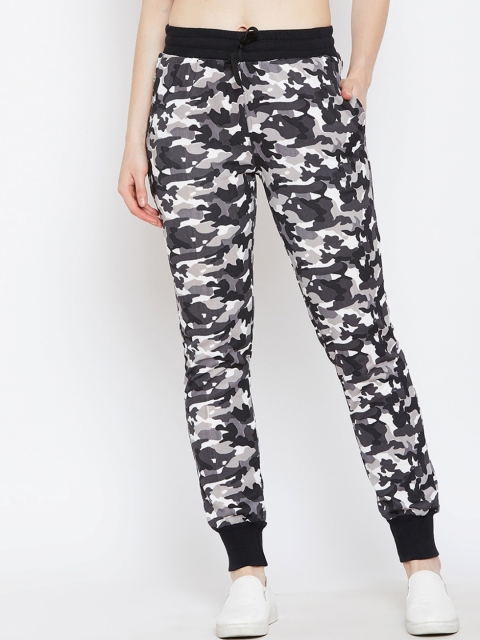 

Crease & Clips Women Charcoal Grey & White Camouflage-Printed Slim Fit Joggers