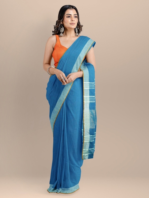 

BharatSthali Blue Pure Cotton Solid Mangalagiri Saree