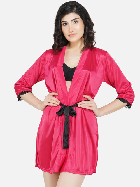 

PHWOAR Pink & Black Solid Nightdress