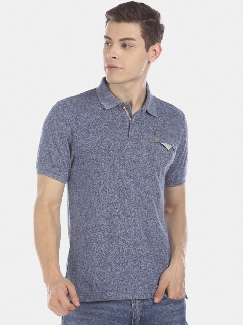 

True Blue Men Navy Blue Solid Polo Collar T-shirt