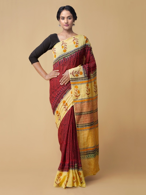

Unnati Silks Red Pure Cotton Printed Block Print Saree