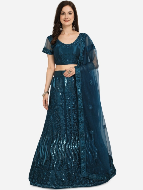 

V SALES Teal Unstitched Lehenga & Blouse with Dupatta