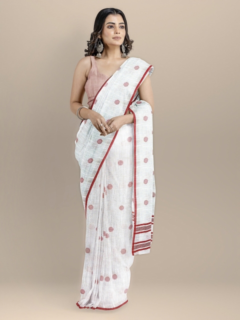

BharatSthali White Pure Cotton Woven Design Taant Handloom Saree
