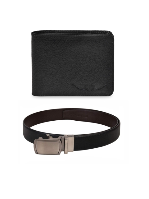 

CHRISTOPOLO Men Black Leather Wallet & Reversible Belt Combo
