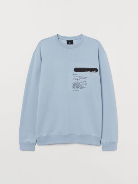 

H&M Men Blue Printed Chest-pocket Sweatshirt