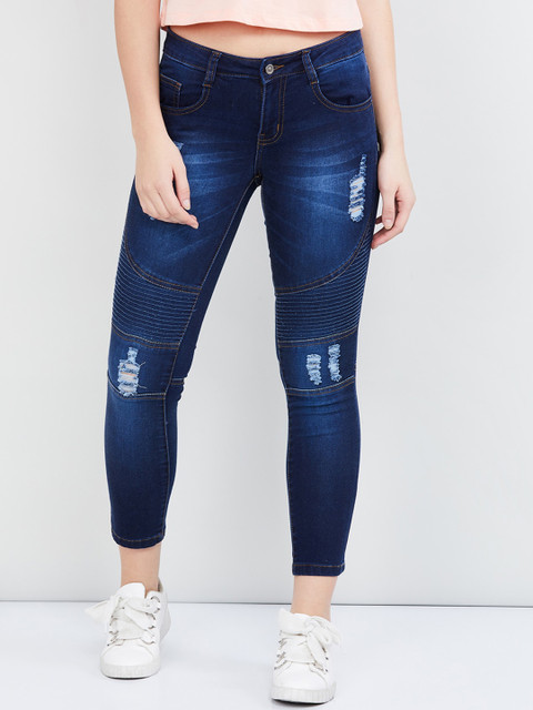 

max Women Blue Skinny Fit Mid-Rise Mildly Distressed Stretchable Jeans