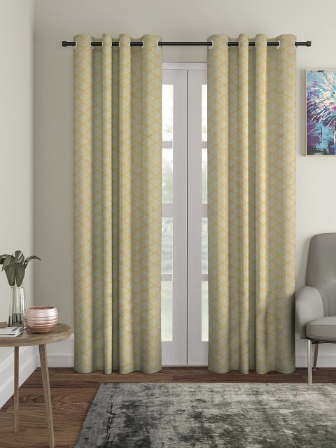 

KLOTTHE Yellow & Grey Set of 2 Jacquard Long Door Curtains