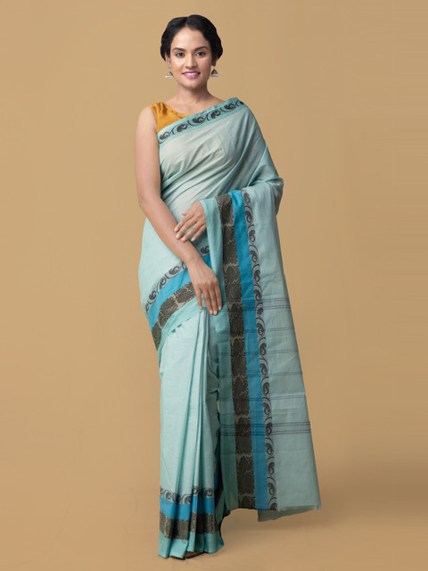 

Unnati Silks Blue Pure Cotton Solid Kanjeevaram Saree