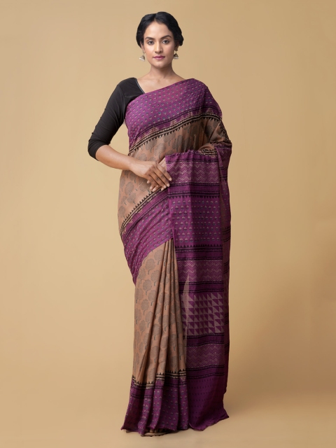 

Unnati Silks Brown Pure Cotton Printed Chanderi Saree