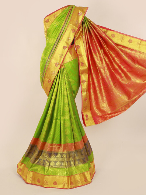 

Pothys Green Pure Silk Woven Design Kanjeevaram Saree