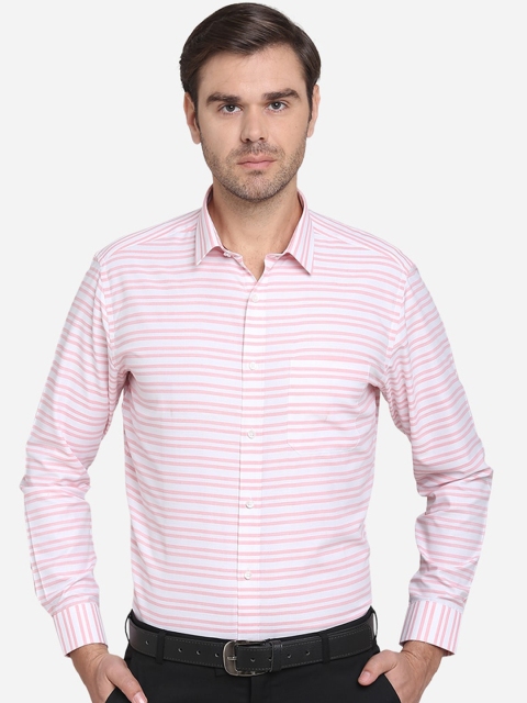 Greenfibre Men Pink & White Slim Fit Striped Casual Shirt