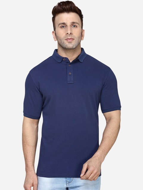 

JADE BLUE Men Navy Blue Solid Polo Collar T-shirt