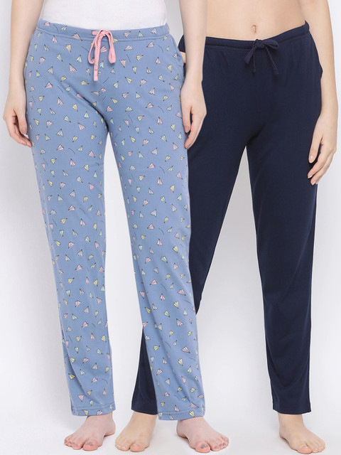 

Kanvin Women Pack Of 2 Solid Lounge Pants, Navy blue