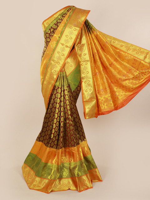 

Pothys Maroon & Gold-Toned Pure Silk Woven Design Kanjeevaram Saree