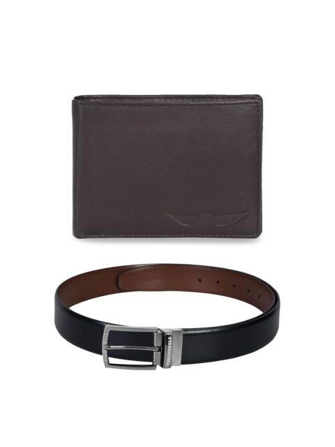 

CHRISTOPOLO Men Leather Wallet & Reversible Belt Combo, Black