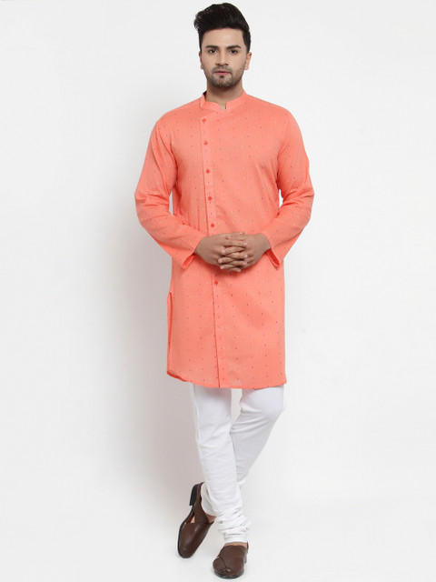 

NEUDIS Men Peach-Coloured Woven Design A-Line Kurta