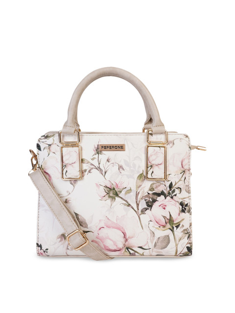 

Peperone Cream-Coloured Floral Printed Handheld Bag