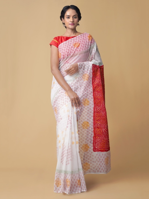 

Unnati Silks White & Red Pure Cotton Checked Kota Saree