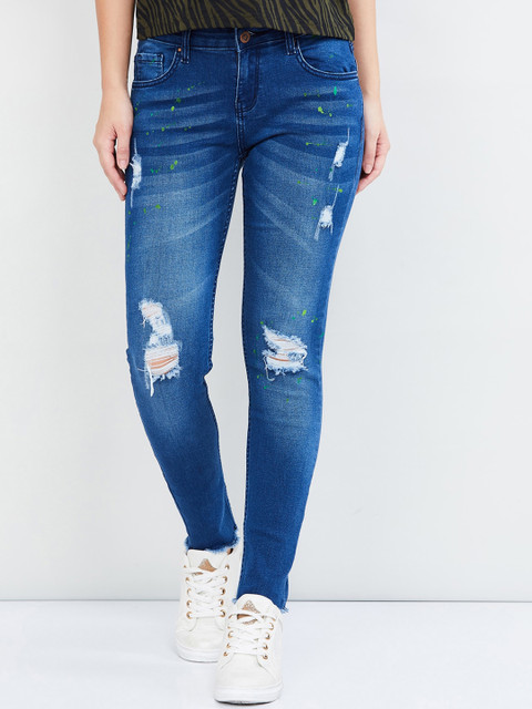

max Women Blue Slim Fit Mid-Rise Mildly Distressed Stretchable Jeans