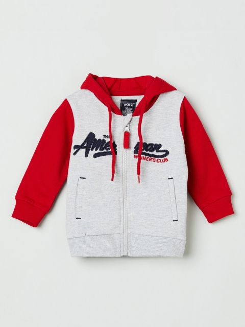

max Boys Off-White & Red Printed Hooded Sweatshirt