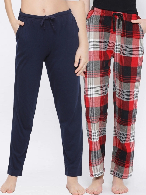 

Kanvin Women Pack Of 2 Checked Lounge Pants, Navy blue