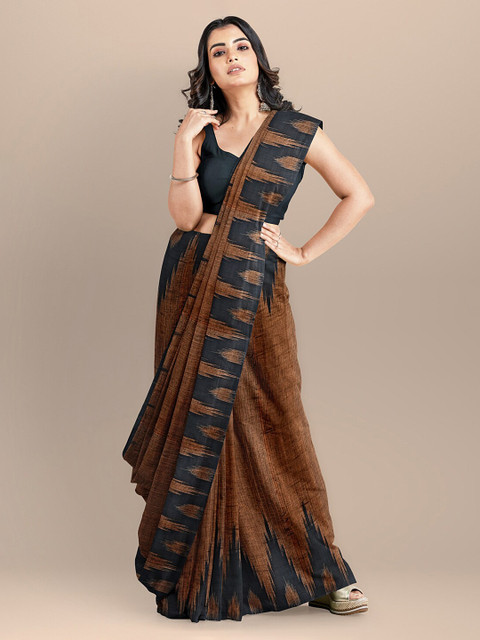 

BharatSthali Brown & Black Pure Cotton Woven Design Sambalpuri Handloom Saree