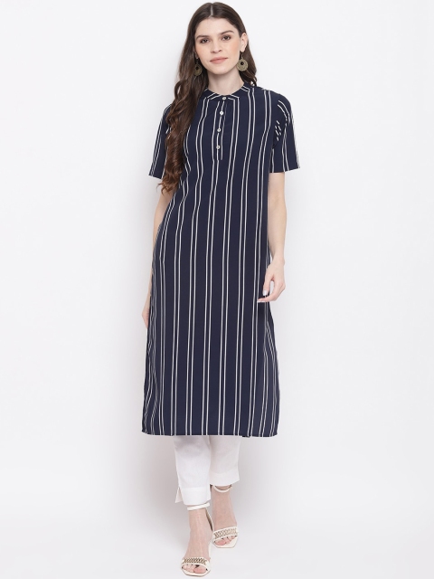 

Napra Women Blue Striped Straight Kurta
