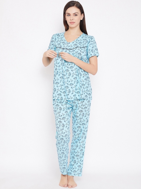 

Clovia Women Blue & White Floral Night Suit
