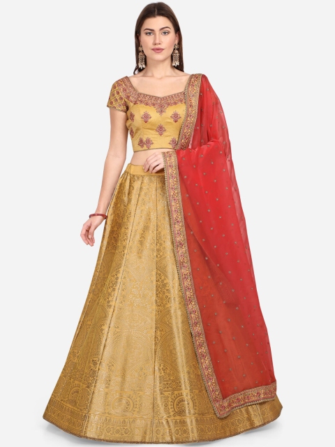 

NAKKASHI Yellow Semi-Stitched Lehenga & Blouse with Dupatta