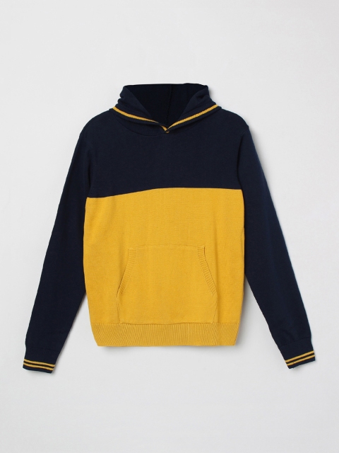 

max Boys Yellow & Navy Blue Colourblocked Hooded Sweatshirt