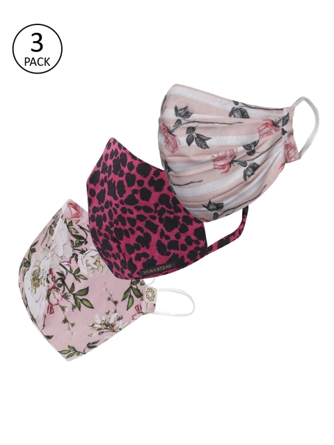 

VASTRAMAY Unisex Pack of 3 Printed 2-Ply Reusable Protective Outdoor Face Masks, Pink