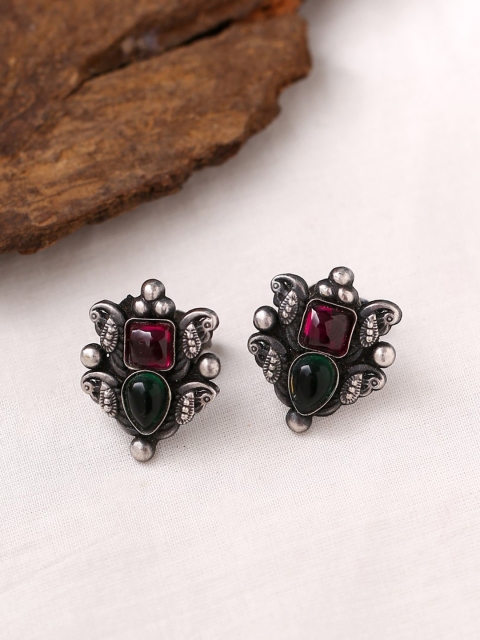 

ADORN by Nikita Ladiwala Silver-Toned & Red Contemporary Studs