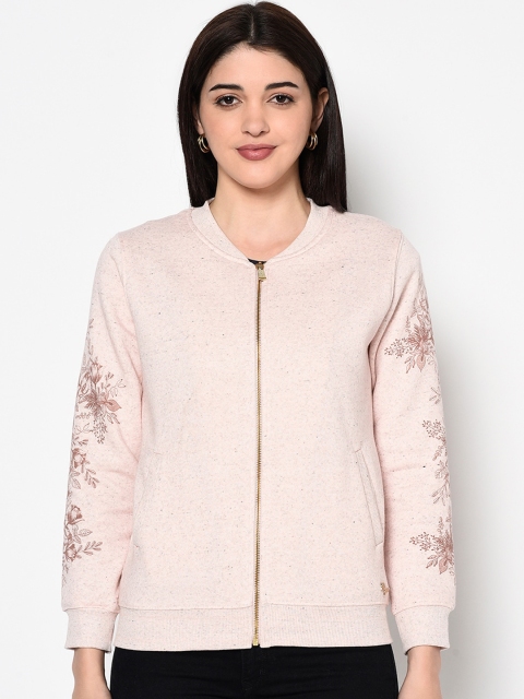 Miss Grace Women Baby Pink Self Design Sweatshirt