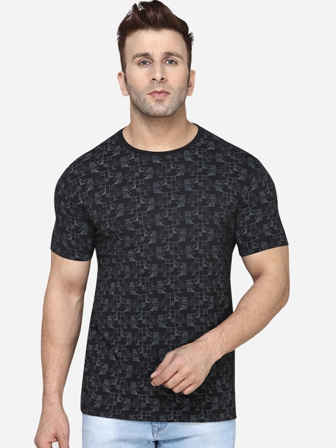 JADE BLUE Men Black Printed Round Neck T-shirt