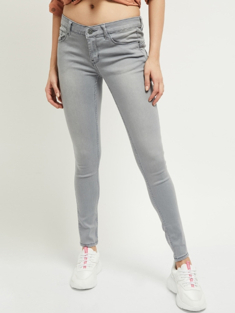 max Women Grey Skinny Fit Low-Rise Clean Look Stretchable Jeans