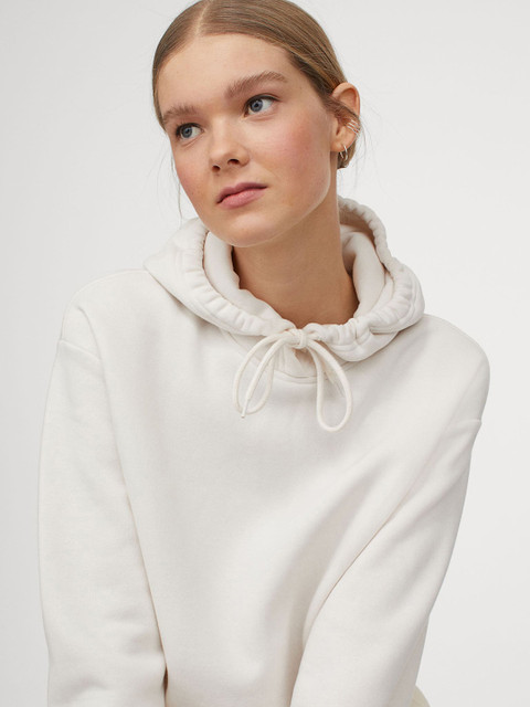 

H&M Women White Solid Boxy Hoodie