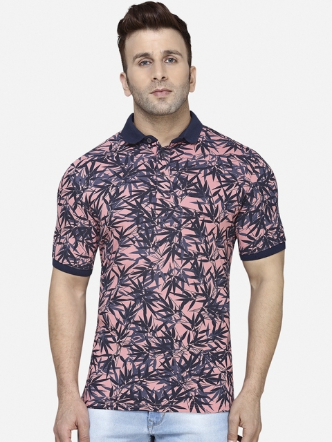 

JADE BLUE Men Pink & Navy Blue Printed Cotton Polo Collar T-shirt