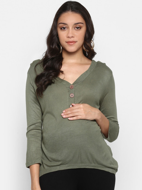 

Momsoon Maternity Women Olive Green Solid Top
