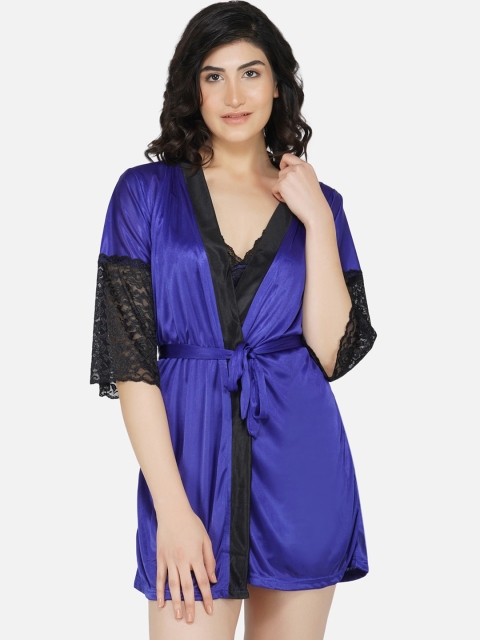 

PHWOAR Blue & Black Solid Nightdress